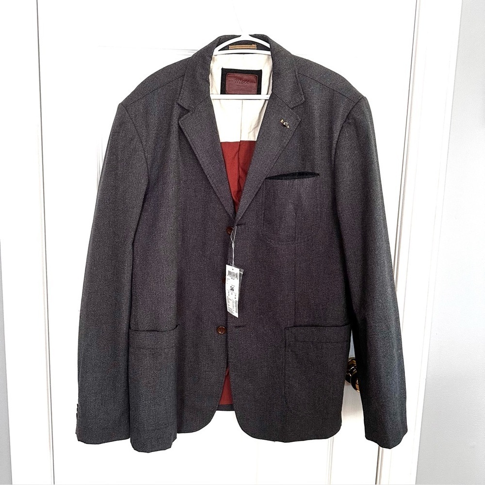MEXX Men’s Suit Jacket, Sport Coat, Blazer, NWT 46R Elbow Patches Cotton Grey
